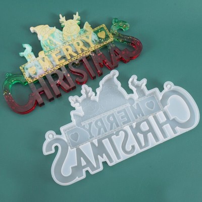 Crystal drip Christmas tree alphabet decoration silicone mirror mold Santa Claus decoration resin mold